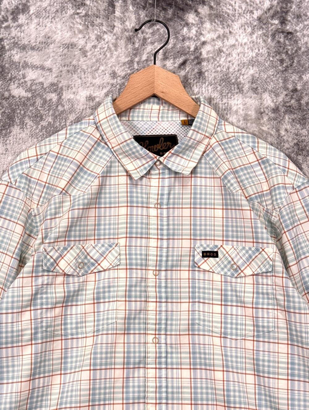 Howler Brothers H Bar B Tech Shirt Large Mens Plaid Long Sleeve Snap Front